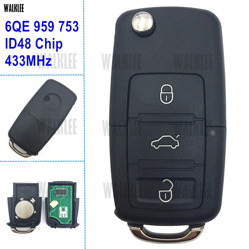 WALKLEE дистанционного ключа 433 МГц подходит для VW/VOLKSWAGEN FOX G2 GOL Voyage G5 ПЗ 6QE 959 753/5FA 009 628-10