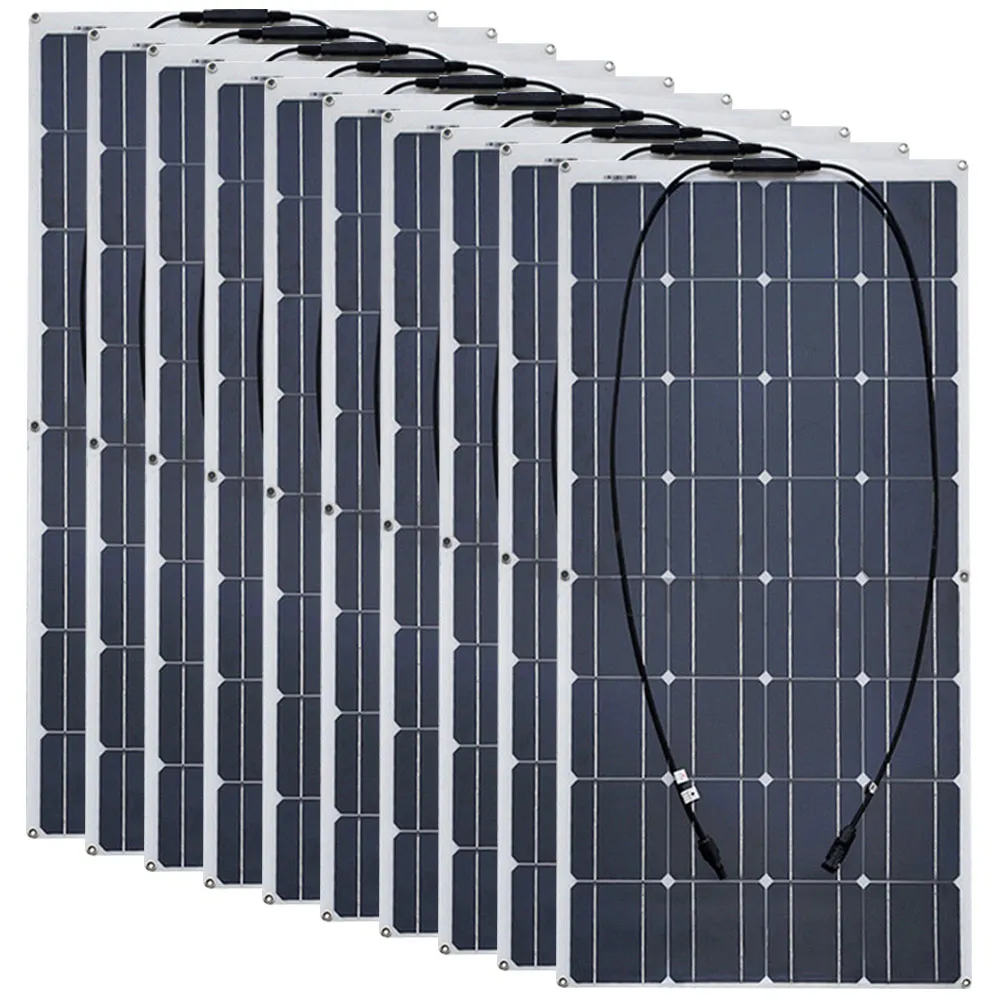 10pcs sola panel 4 шт., 6 шт., 8 шт., 10 шт., гибкие солнечные панели, 100 Вт, монокристаллическая батарея, 12 В, 24 В, 100 Вт, портативное зарядное устройство placa 400 Вт, 600 Вт, 800 Вт - Цвет: 10pcs sola panel