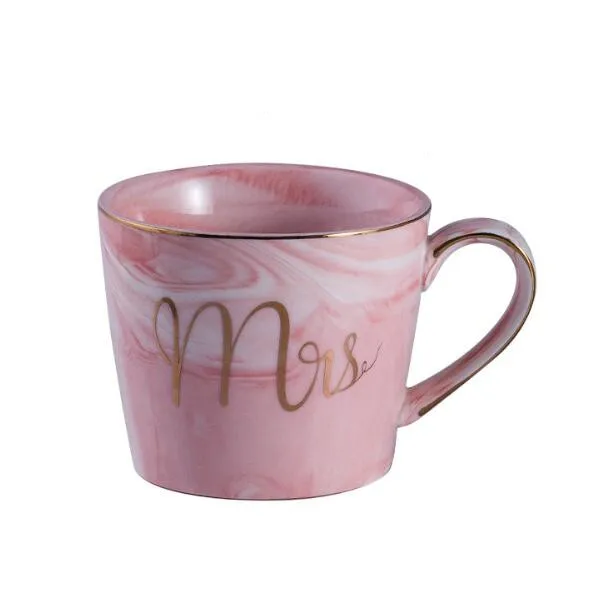 Pink B Cearive 350 мл мраморная керамическая кофейная кружка, молочный чай, чашки для завтрака, Mr and Mrs, золотые инкрустационные кружки для подарков - Цвет: Pink B