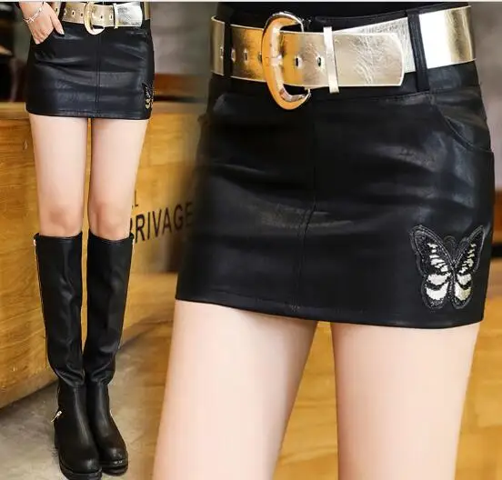 Юбка женская короткая из экокожи приталенная Элегантная модная черная мини-юбка