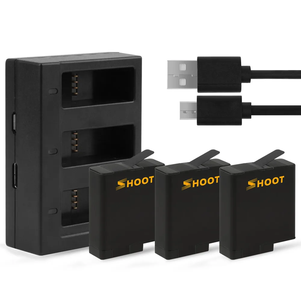 SHOOT Dual Port зарядное устройство с 2 шт 1220mAh батарея для GoPro Hero 5 6 7 Черная Камера Go Pro