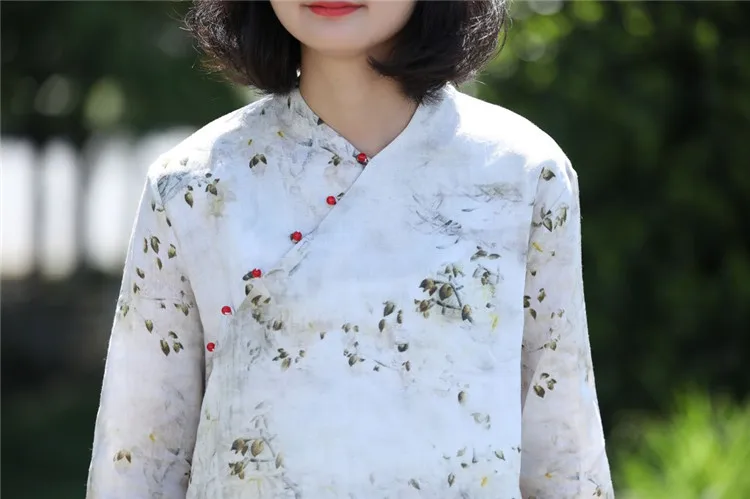 SCUWLINEN Vestidos сезон: весна–лето женское платье Винтаж принт Zen Jade пуговицы Свободные двойной Слои рами платья P038