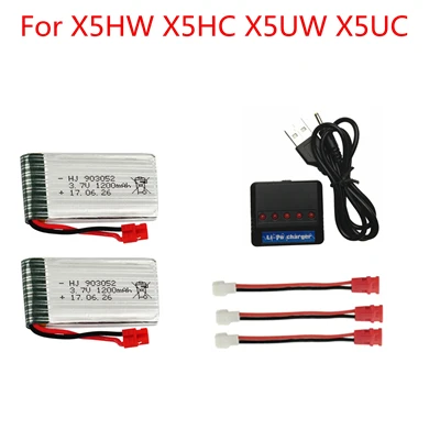 2pcs 5in1 6 шт./компл. 3,7 v 1200mAh с Зарядное устройство блоки для SYMA X5 X5C X5SC X5SH X5SW Дрон Quodcopter запасной литий-полимерный Бэтти Запчасти 3,7 v - Цвет: 2pcs 5in1