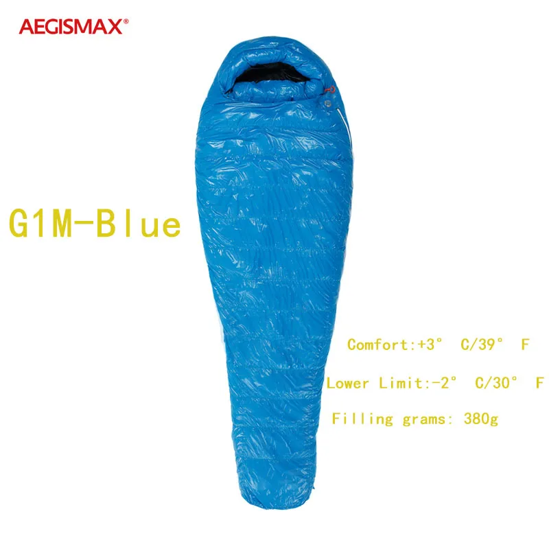 G1M-Blue AEGISMAX G1 G2 Сверхлегкий белый гусиный пух Мумия Открытый походный Кемпинг взрослый спальный мешок 3 сезона с компрессионным мешком - Цвет: G1M-Blue