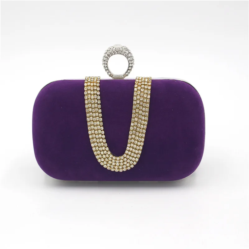 

Evening Bag Organizer Wallet Velour Crystal Hasp Ring Evening Bag Clutch Wedding Purse Rhinestones Party Handbags 12056