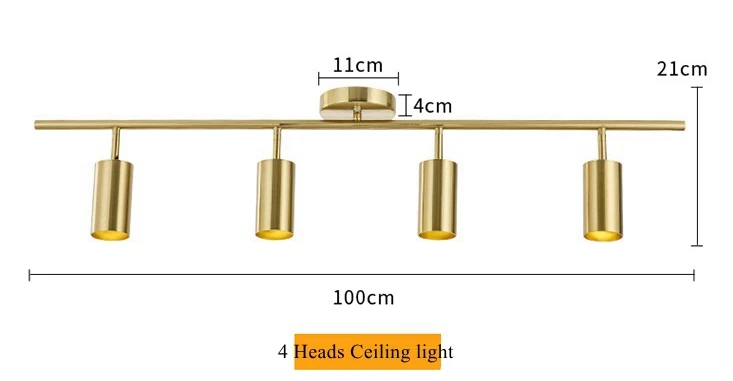 4 head Ceiling Mount LukLoy Регулируемый рельсовый светильник Железнодорожный Точечный светильник золотой настенный потолочный Точечный светильник Настенный GU10 сменный светодиодный светильник - Цвет корпуса: 4 head Ceiling Mount