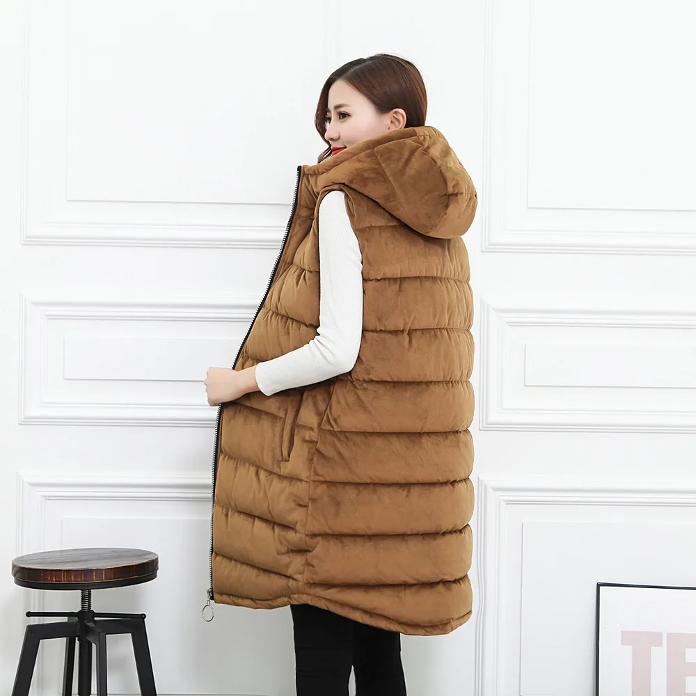 Yuxinfeng, утепленная, 4XL, бархатная парка, жилет, Женская длинная куртка-жилет с капюшоном, на молнии, женские жилеты для дам, большой размер, зимняя верхняя одежда