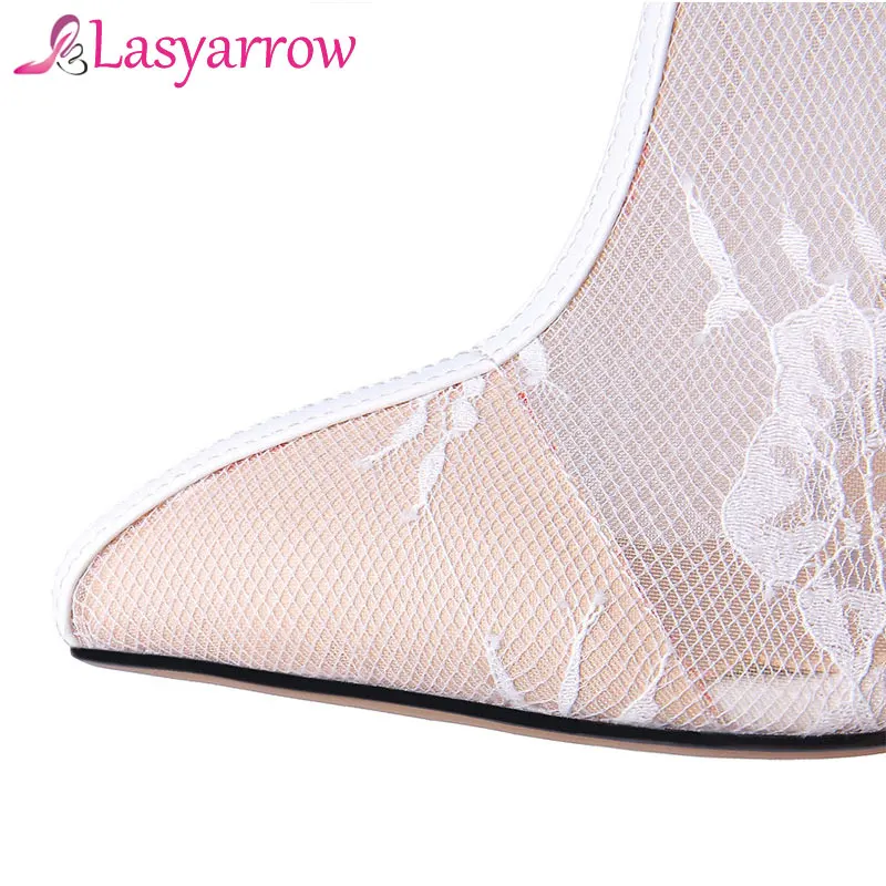 Сапоги Lasyarrow женские сетчатые до колена высокие сапоги на каблуке заостренный