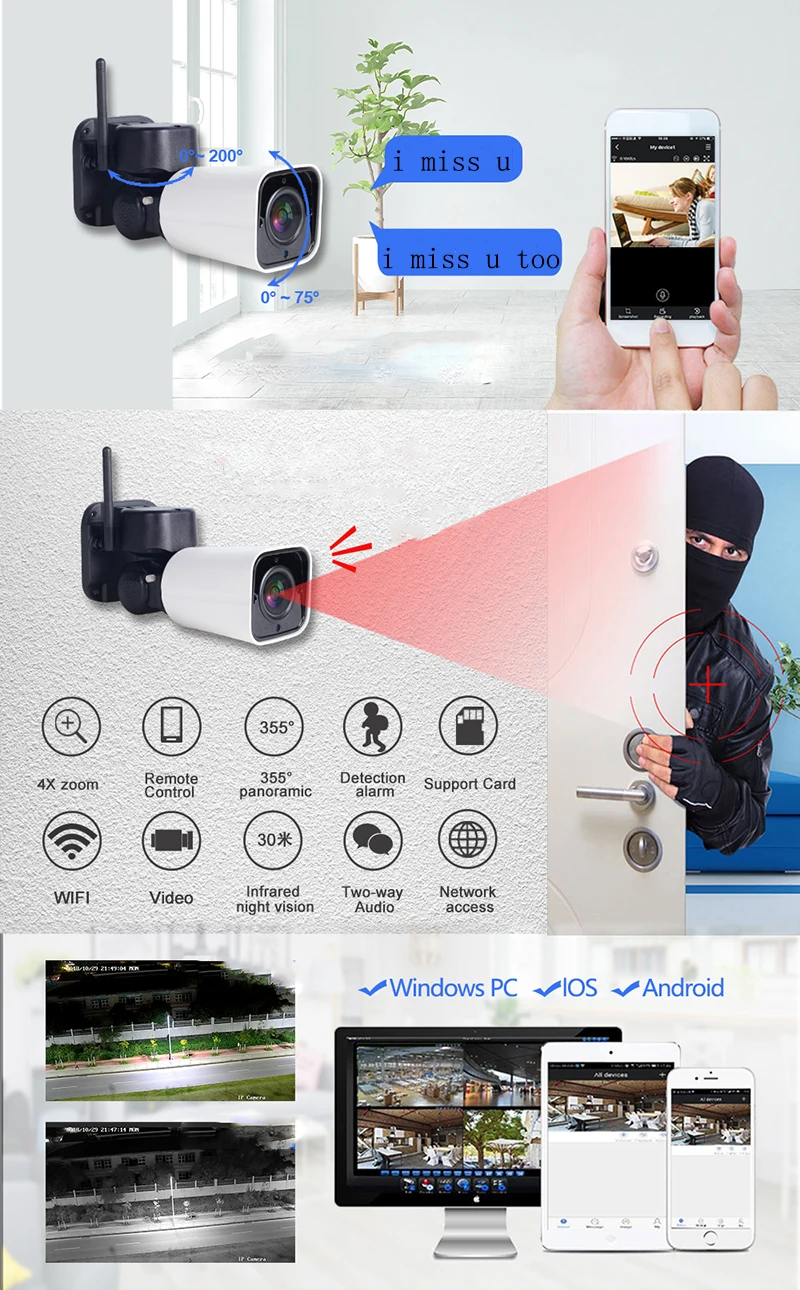 Домашняя камера безопасности наружная WiFi камера наружная 1080P PTZ ip-камера ночного видения ip-камера WiFi слот для sd-карты