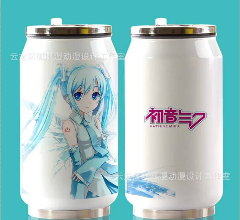 Бежевый Горячая аниме Hatsune Miku чашка вокруг вакуумной чашки из нержавеющей стали на молнии-топ может бутылка для воды Изолированная чашка - Цвет: Бежевый