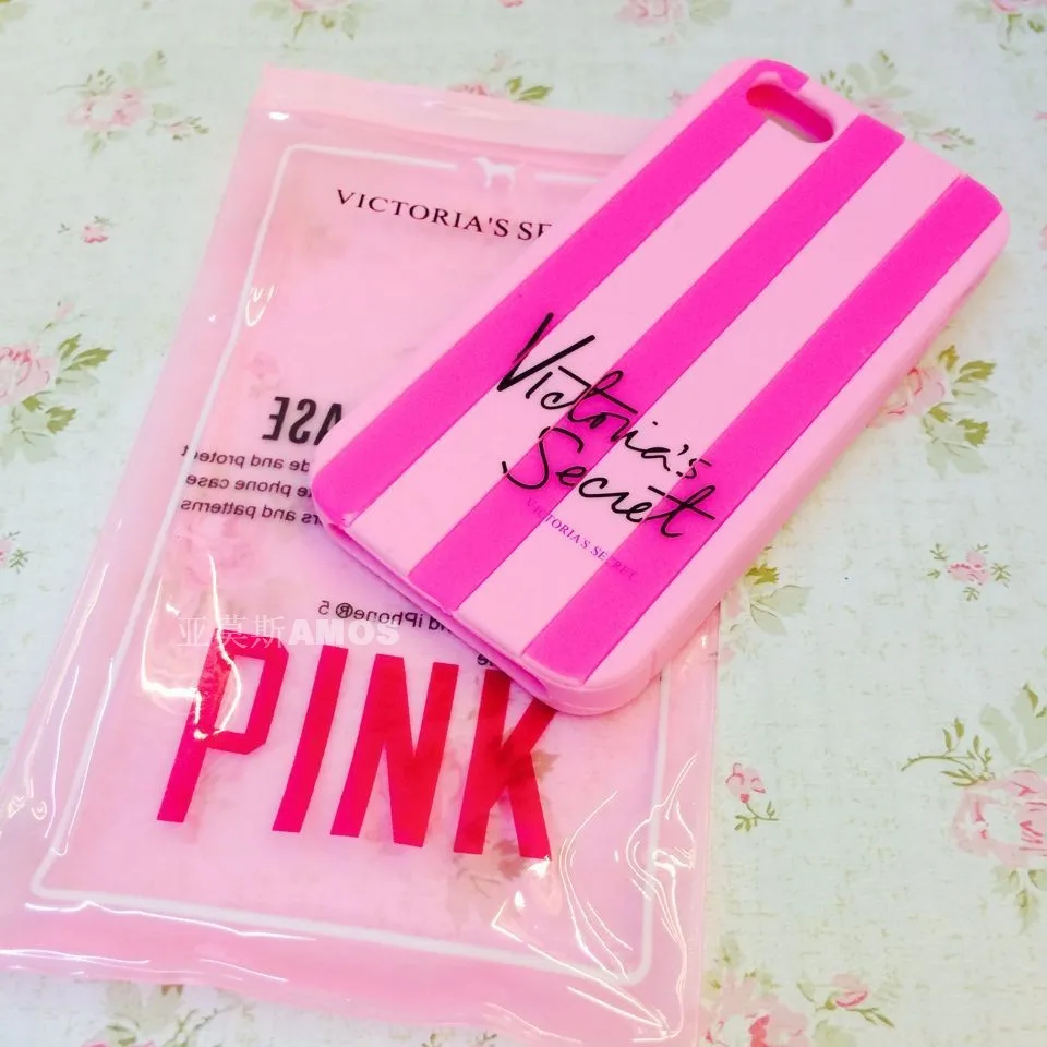 1pc free shipping Victoria/'s Secret PINK Luxe Soft Rubber Stripe Case Covers For Apple iPhone 5 5G 5S 4 4G 4S |