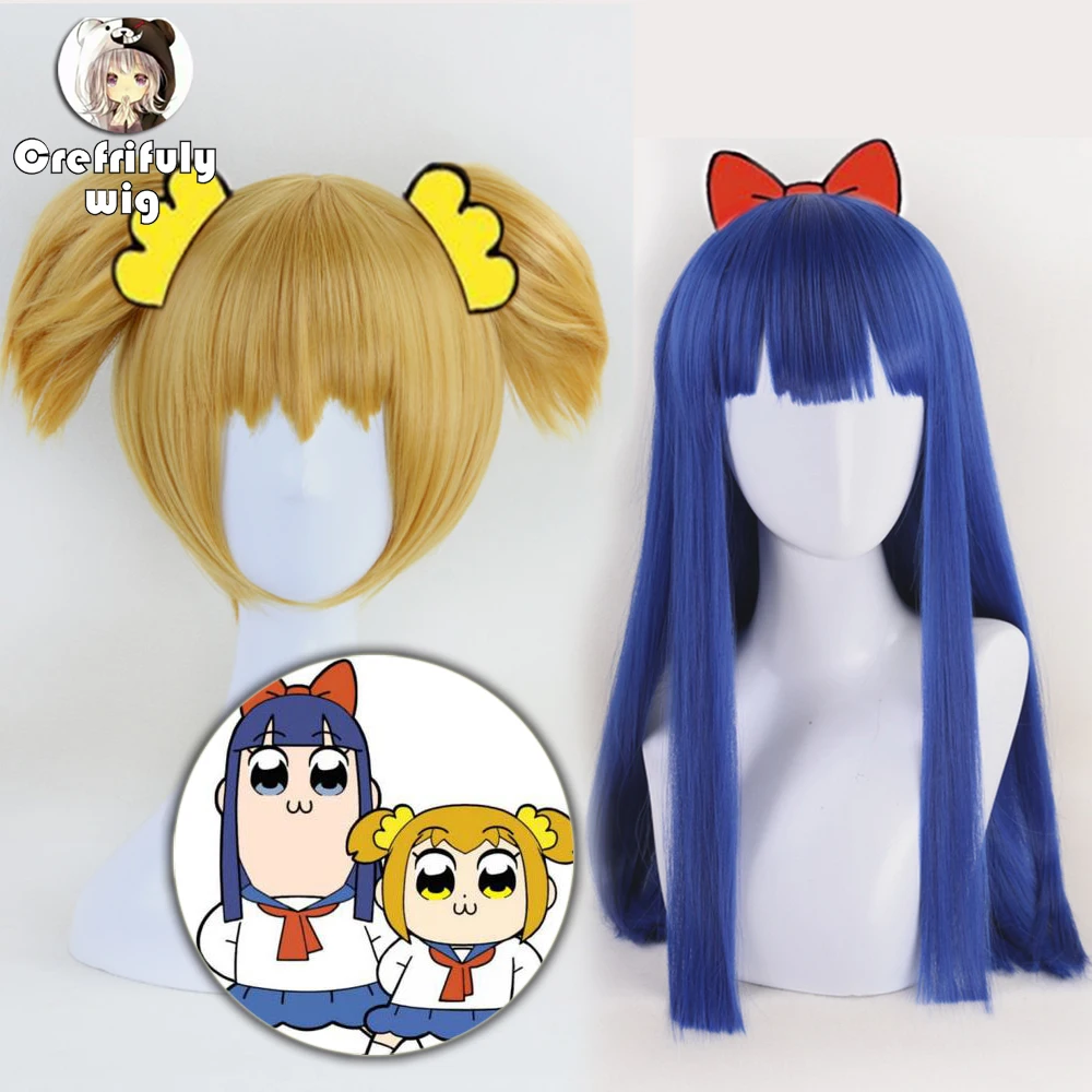 New POP TEAM EPIC Cosplay Wig Costume Play Wigs Yellow Blue Pop Pipi Halloween Costumes Hair Free Shipping High Quality