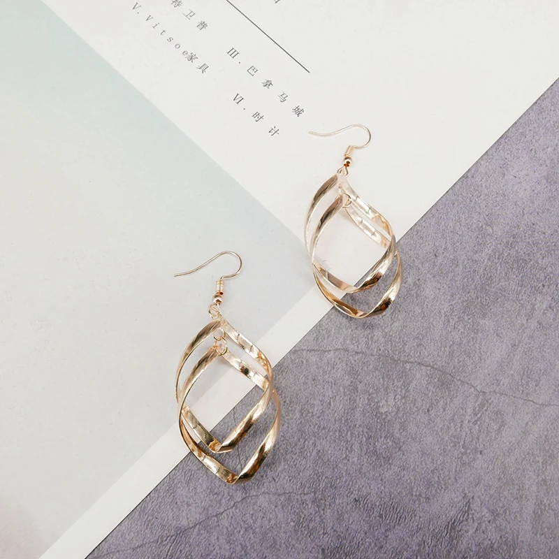 Большие серьги с Двойной спиралью золотистые и Серебристые Длинные подвески