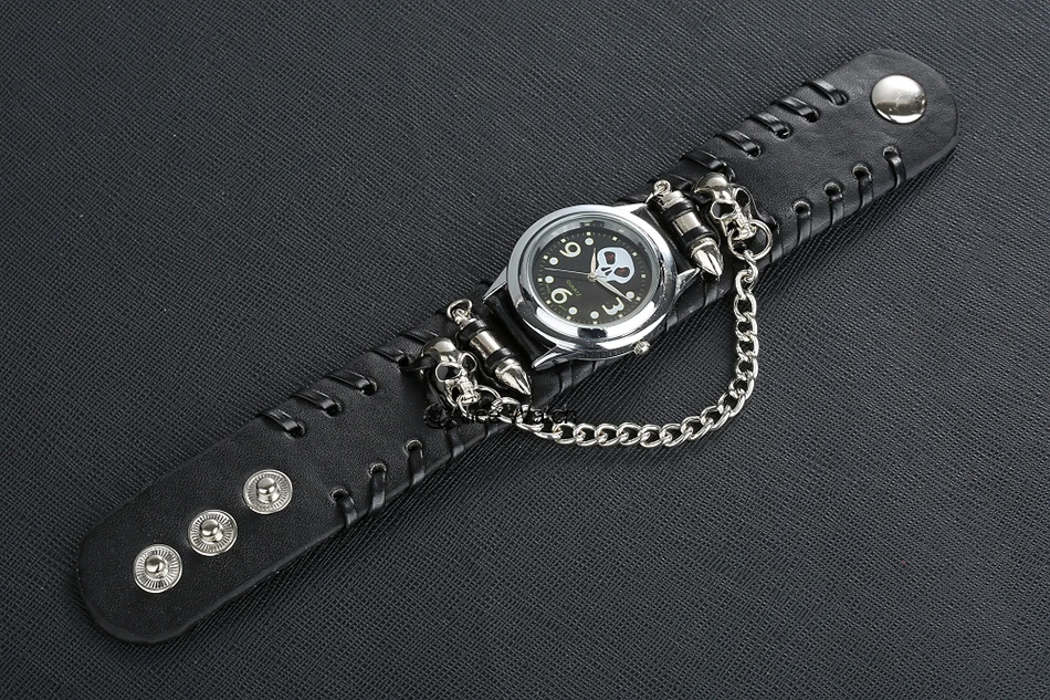 Кварцевые часы наручные крутой панк браслет пуля Череп цепь готический стиль