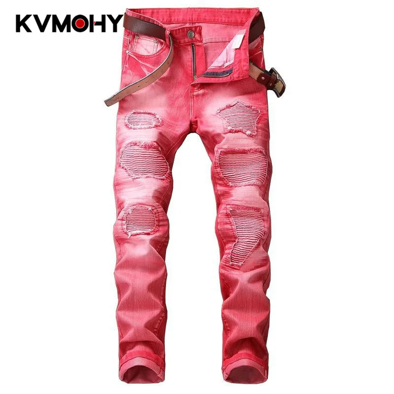 

Mens Jeans Patches Decoration Skinny Ripped Jeans Broken Punk Pants Destroyed Hip Hop Jean Men Pantalon Homme Streetwear