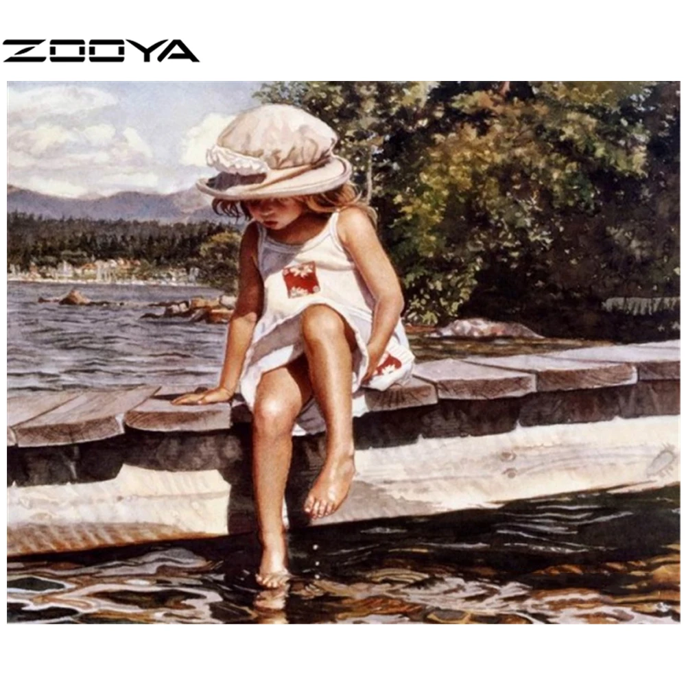 ZOOYA DIY 3D Алмазная картина девочка дети речная площадь полная мозаика вышивка