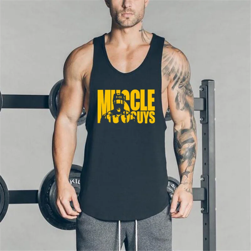 

Мужская спортивная майка Muscleguys, хлопковая майка с круглым подолом