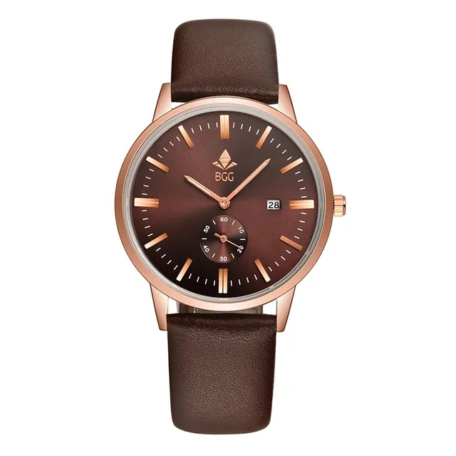 Роскошные BGG Марка Бизнес повседневные мужские часы кожаный ремешок Розовое