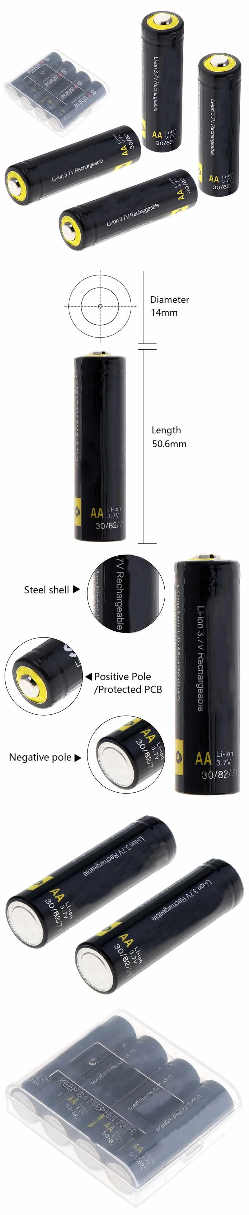 4 шт Soshine 3,7 v 800mah AA LiFePO4 литий-ионная аккумуляторная батарея с защитой высокого разряда+ коробка