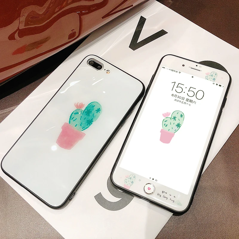 Стеклянный чехол-накладка Cactus для iPhone 8 plus + Переднее закаленное стекло 6 6S чехол