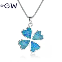 blue opal pendant necklaces women s925 sterling silver chain class cuet romantic four leaf clover lucky jewelry