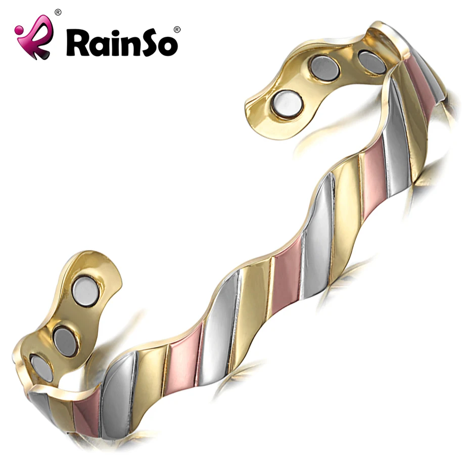 RainSo Чисто Медь Магнитный браслет для Для женщин отрегулировать свободно триколор браслет для леди био-энергия, ювелирные изделия для артрит