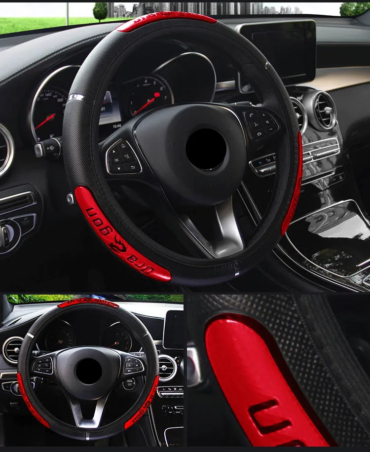 Black red 7 цветов Чехлы рулевого колеса автомобиля искусственная кожа светоотражающий китайский дракон дизайн эластичный 38 см/15 ''анти-ловушка держатель подходит для большинства автомобилей - Название цвета: Black red