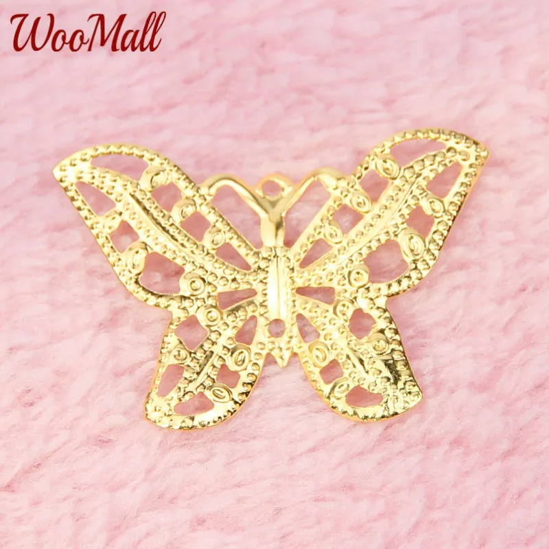 Филигрань с золотыми бабочками 50 шт. металлические коннекторы 32x23 мм для