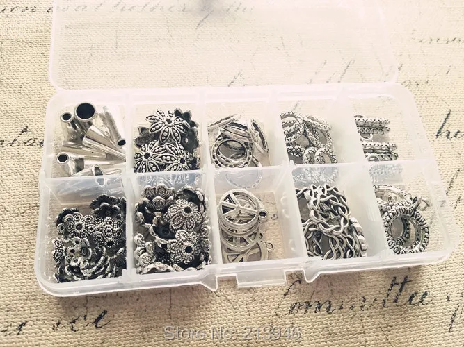 

(Шапочка из бисера, круг и застежка) 110 шт./компл. Mix 10 стильных античных тибетских серебряных бусин, ювелирные изделия и аксессуары