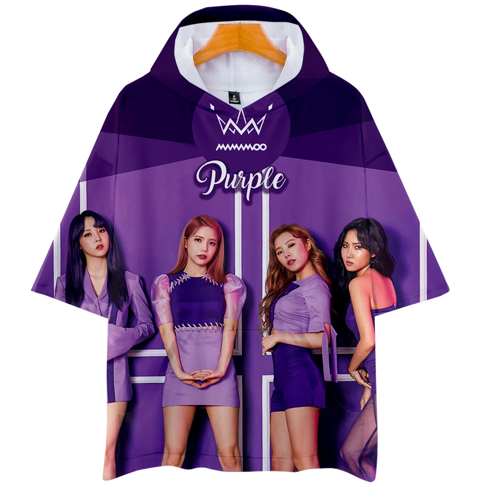 Женская футболка с капюшоном MAMAMOO Мягкая Повседневная коротким рукавом в стиле
