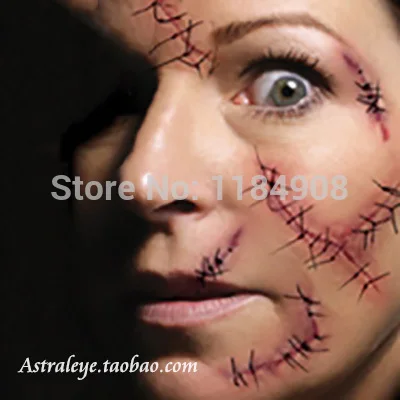 Водостойкие золотые металлические наклейки на татуировку Хэллоуин ужас рана