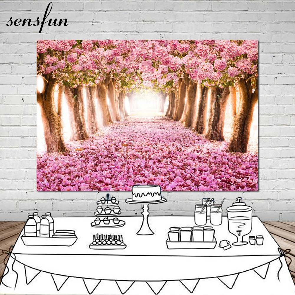 Sensfun розовый цветок дерево фотография фон для свадьбы дня рождения вечеринки
