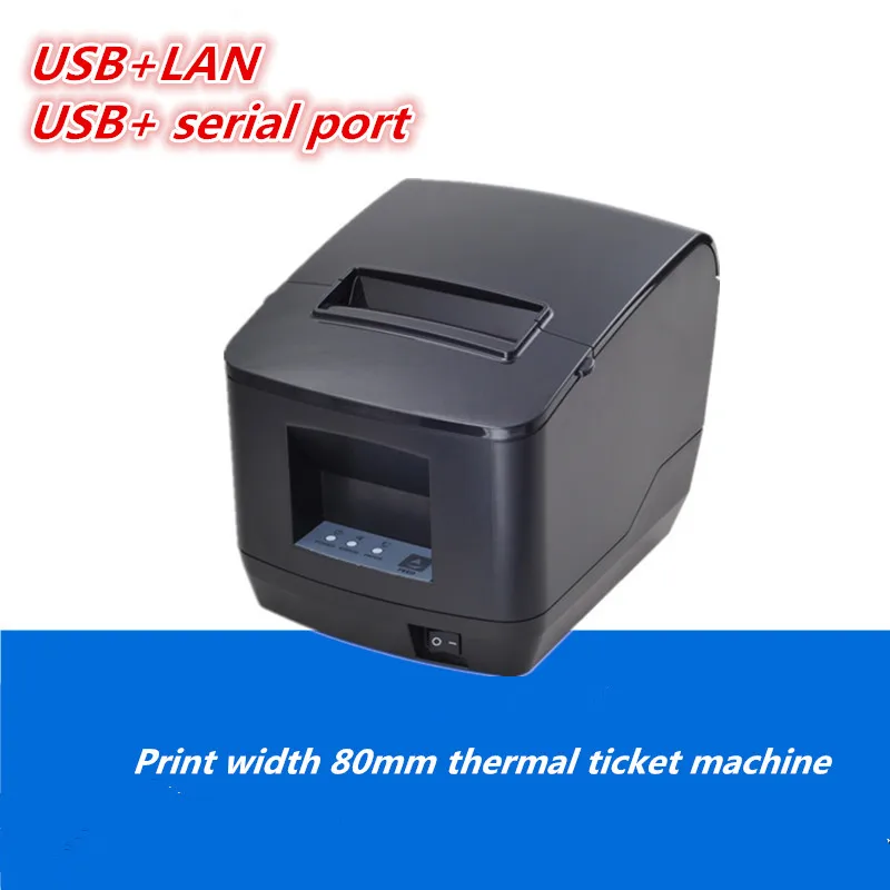 NEW 80mm receipt POS printer Automatic cutter bill Thermal printer Support Windows Linux USB+LAN or USB+Serial