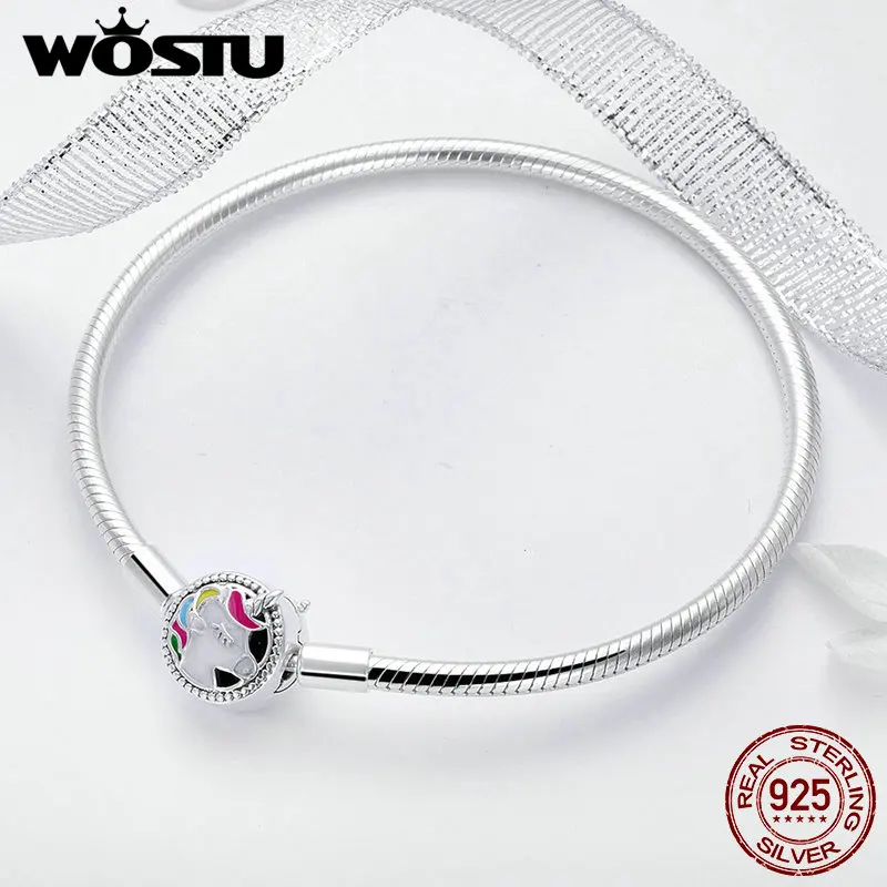 WOSTU высокого качества Настоящее серебро 925 проба Licorne браслет для женщин подходит бренд DIY браслет из бисера ювелирные изделия BKB083