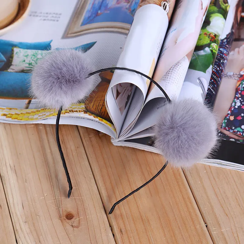 Модные милые помпоны меховые пушистые уши кроличьи Меховые для женщин и девочек