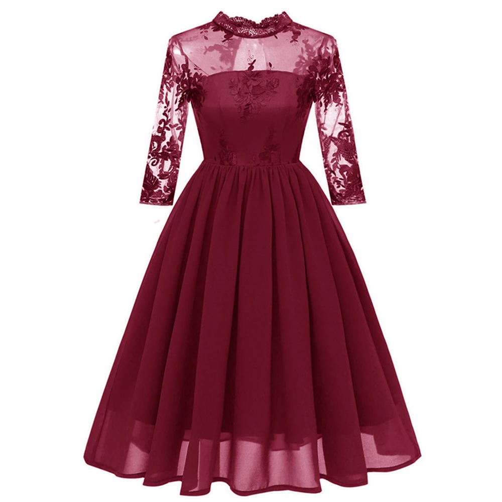 2018 Chiffon Lace Summer Dress Women Vintage Sexy A Line Knee Length Gray Pink Blue Vestidos Verano | Женская одежда