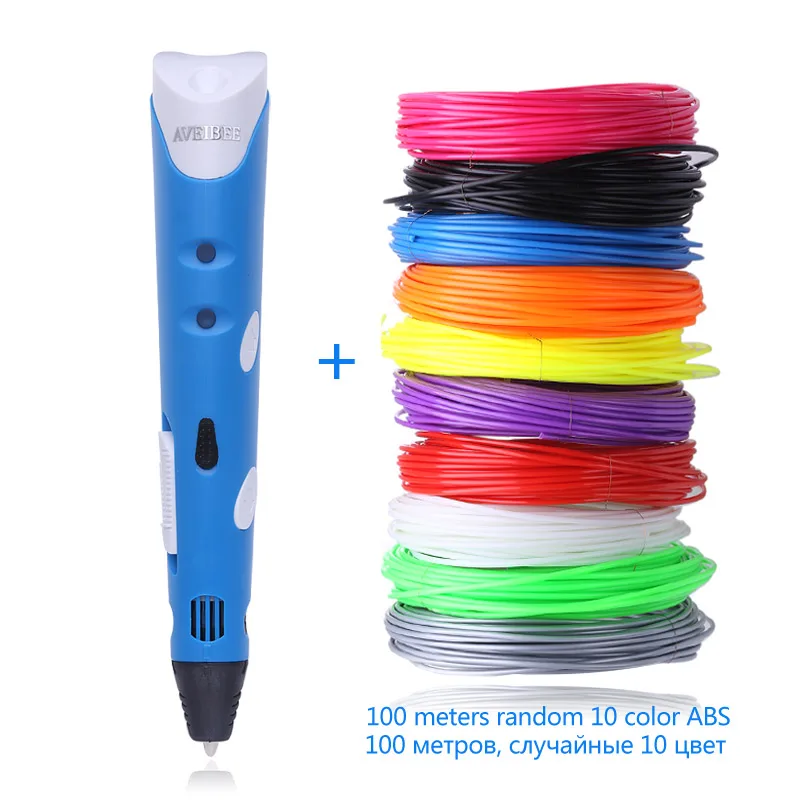 Pen With 100M ABS Корабли из российской федерации 3д печать ручка игрушки Модель 3d ручка 3 д принтер рисунок магические ручки рисования и 100/200метр пластиковые ABS нити школьные товары для подарка детей на день рождения - Цвет: Pen With 100M ABS