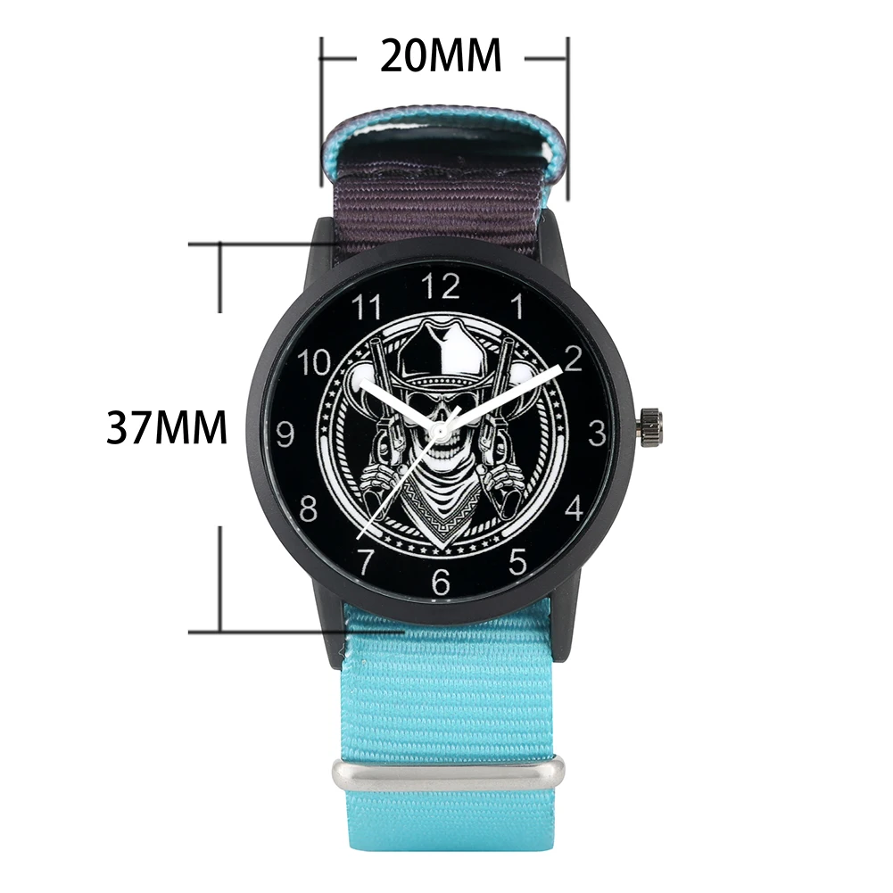 Men's Watch Skull Holding a Double Gun Pattern Quartz Nylon Strap Wristwatch for Male | Наручные часы