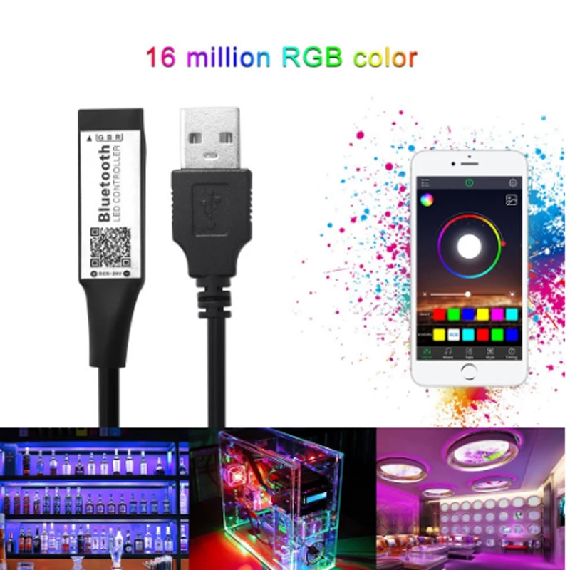 Черный USB разъем умный RGB Bluetooth Таймер для 5 В 3528 5050 Светодиодная лента контроллер