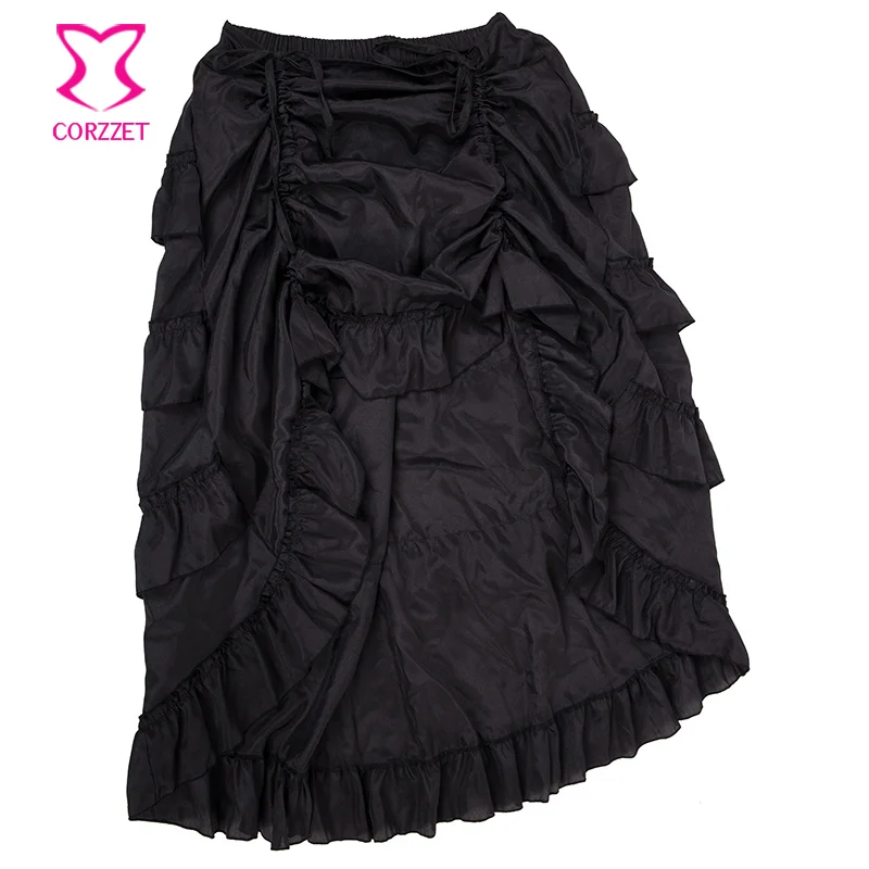 Юбка женская черная Асимметричная в стиле стимпанк длинная викторианском с