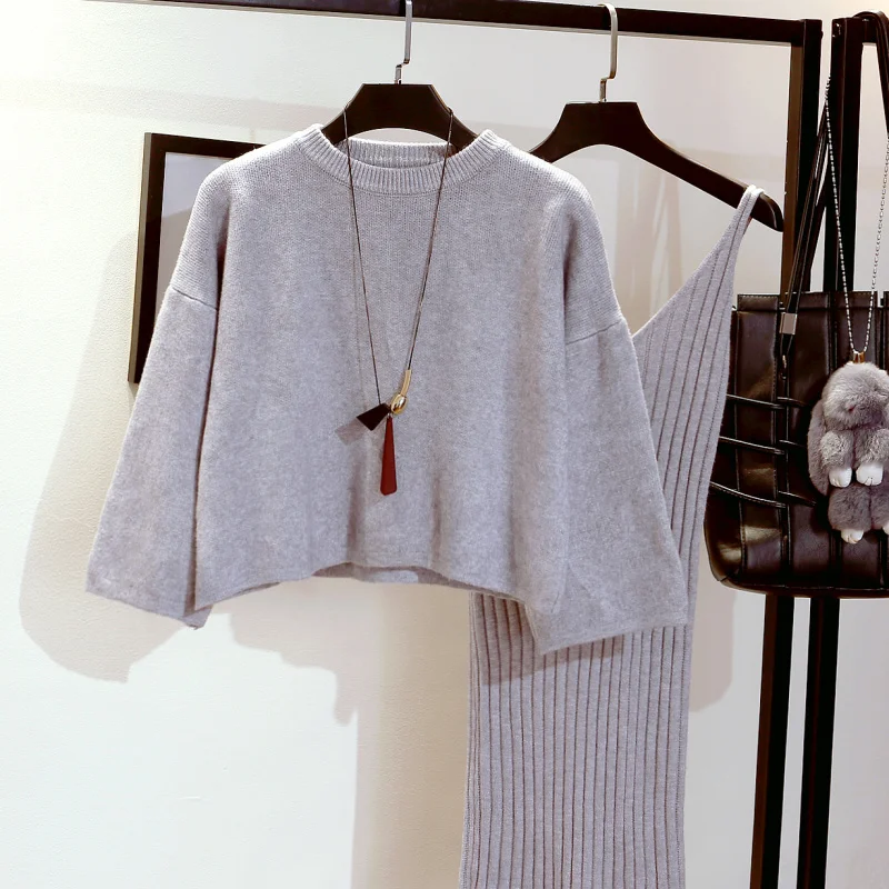

Fashion Sweater Set Women's Two-piece Long Dress Pure Spring Autumn Korean Loose Sweaters