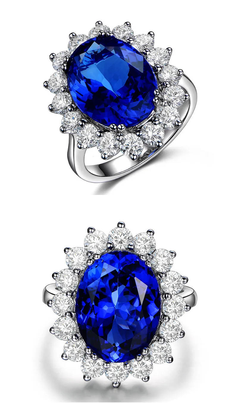 Princess Diana Kate Wedding Ring Open Adjustable Natural Royal Blue Stone Ring White Gold Palted Jewelry Female Engagement Ring