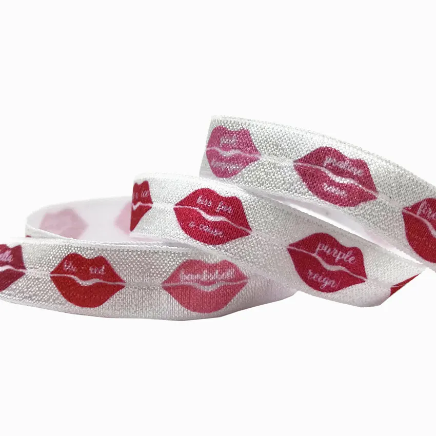 10yards 16mm Red Lips Valentine's Day FOE Fold Over Elastic Ribbon Headband Diy Wedding Party Gift decoration Sewing Accessory | Дом и сад