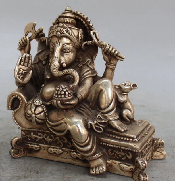 6&quot lucky Chinese Tibet Silver 4 Arms Ganesh Elephant Mammon Buddha Mouse Statue S0706 | Дом и сад
