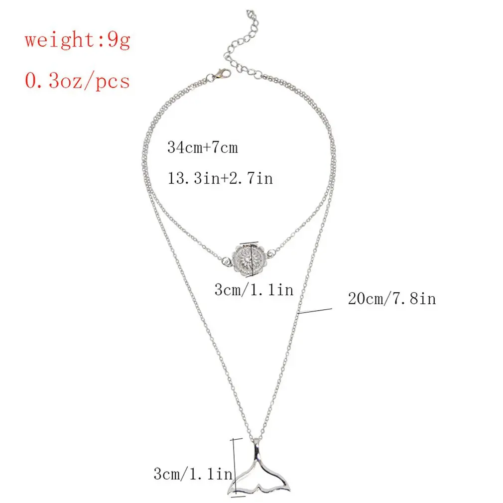 Простой женский богемный Русалка Рыба Двухслойное Ожерелье Подвеска цепочка