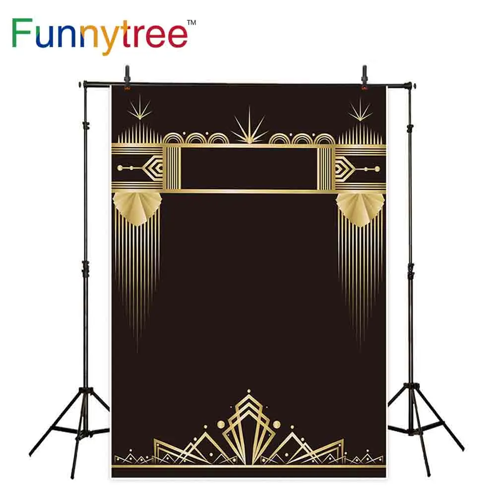 

Funnytree background photographic black gold luxury frame lines abstract decoration celebration photography backdrop wallpaper