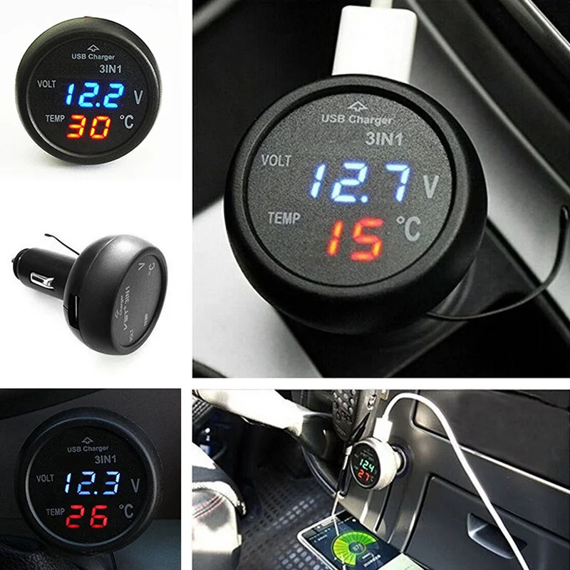 Хит продаж Многофункциональный Автомобильный цифровой вольтметр 3 в 1 12 В/24 В термометр автомобильное
