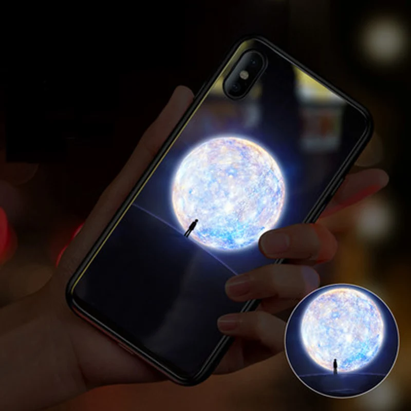 EKIND animal series чехол из закаленного стекла для телефона для iPhone X XS XSMAX светодиодный логотип мигающий стеклянный чехол для iPhone защитный чехол для телефона