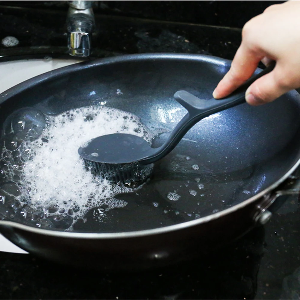 

Newly Silicone Dish Cleaning Brush Portable Hangable Kitchen Bowl Cleaning Tool