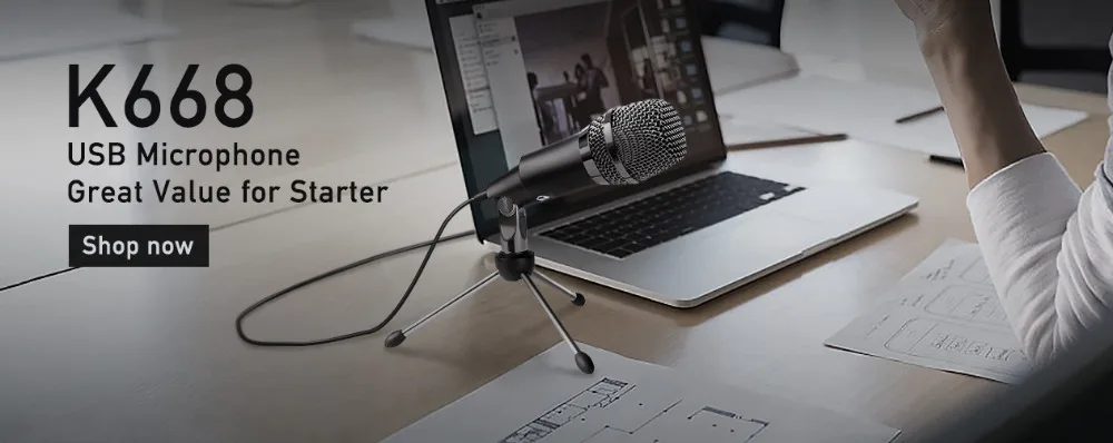 FIFINE USB микрофон для инструментальной игры видео запись youtube домашняя студия костюм для компьютера Macbook Высокая чувствительность K668-1